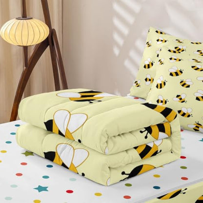 Castle Fairy Baby Twin Bedding Set with Honey Bee Comforter and Zipper Fitted Sheet - Yellow, Kids Bed in a Bag