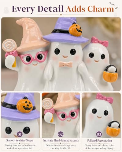 Indoor Ghost Figurine Trio Halloween Decoration - White Pastel Ghosts