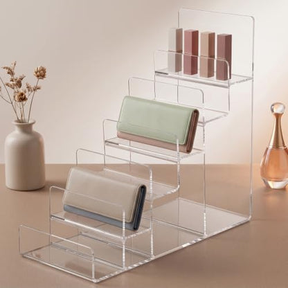 6-Tier Acrylic Wallet Display Stand Clear Organizer for Purses & Accessories