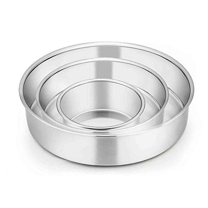 TeamFar Cake Pan, 4'' / 6'' / 8'', Stainless Steel Round Baking Tier Cake Pans Set, for Baking Steaming Serving, Healthy & Heavy Duty, Mirror Finish & Dishwasher Safe - 3 PCS