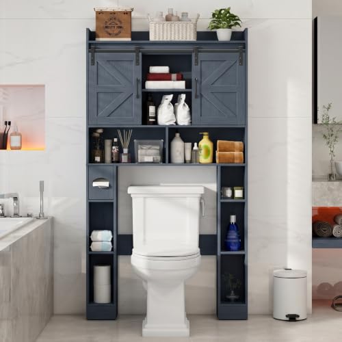 Vabches Over The Toilet Cabinet with Sliding Doors - Blue