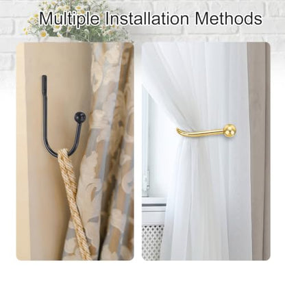 uxcell Black Curtain Holdbacks 6 PCS Wall Mounted Metal Drapery Hooks