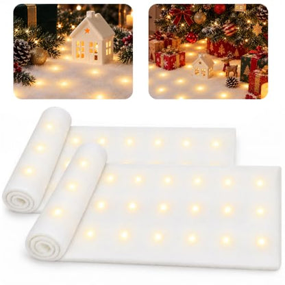 2PCS LED Snow Blanket with Warm Lights for Christmas Village Winter Decor