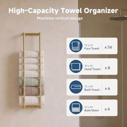 28-Inch Wall-Mounted Towel Rack with Hooks - Brushed Gold Finish