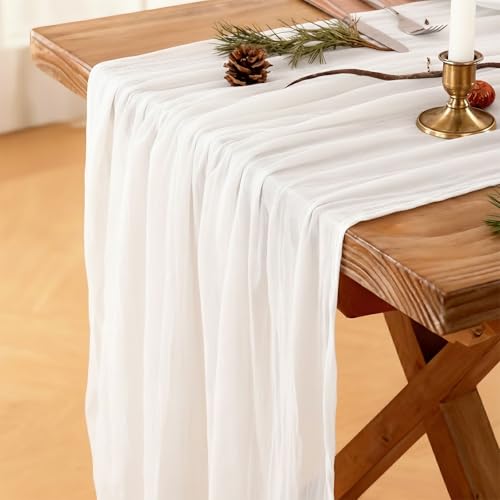 Cheesecloth Table Runner - White, 120 Inch / 10 Feet - Rustic Farmhouse Decor