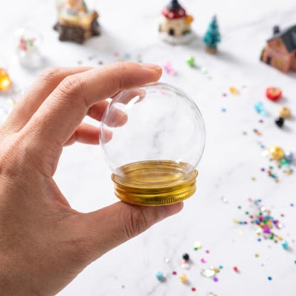 10pcs Plastic Snow Globe with Gold Screw Top Lid - 2 Inch Craft Ball