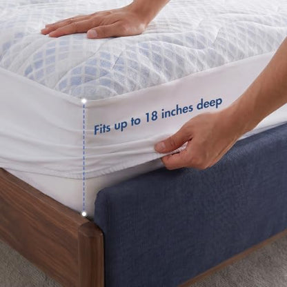 Queen Breathable Knit Mattress Pad with 3-Zone Support - Light Blue