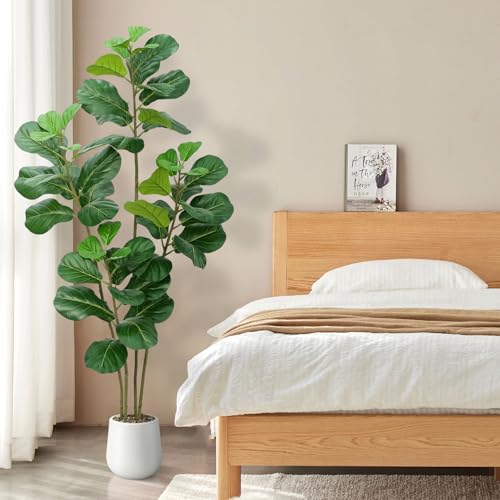 Faux Fiddle Leaf Fig Tree 5ft with White Planter - Green Variation