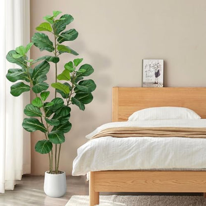 Faux Fiddle Leaf Fig Tree 5ft with White Planter - Green Variation