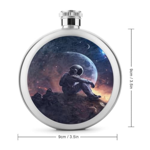 Astronaut Moon Scene Stainless Steel Flask 140ml, Portable Liquor Bottle with Screw Cap - One Size