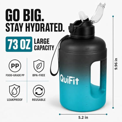 73oz Water Bottle with 2 Lids - Black Blue, BPA-Free, Leak Proof, Dishwasher Safe
