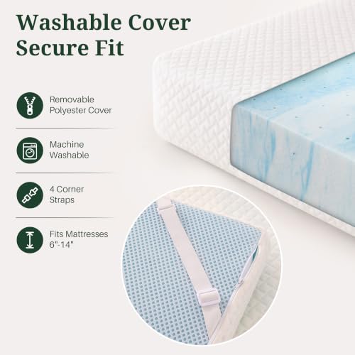 Twin Mattress Topper with Cover 2 Inch Ventilated Gel Memory Foam White