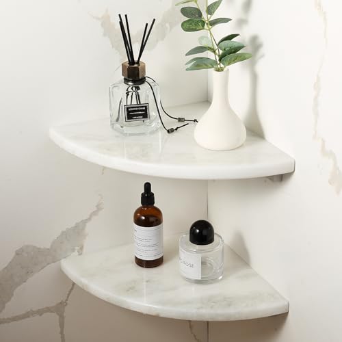 Marble Corner Shower Shelf - White 2-Layer Fantasy White Variation