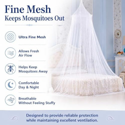 Large White Dome Mosquito Bed Net for Twin & Queen Beds - Indoor & Outdoor Canopy Curtain