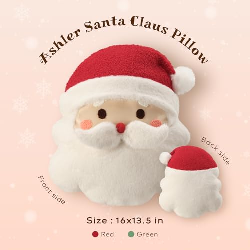 Santa Claus Christmas Pillow - Red Santa Shaped Plush Cushion, 16x13.5 Inches