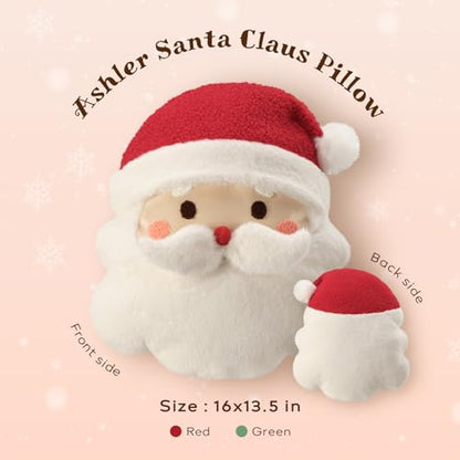 Santa Claus Christmas Pillow - Red Santa Shaped Plush Cushion, 16x13.5 Inches