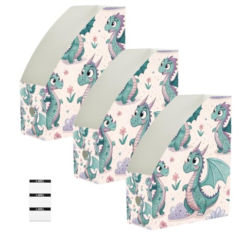 3 Pack Cartoon Dragon Magazine File Holders Desk Organizer Storage Box