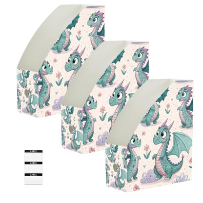 3 Pack Cartoon Dragon Magazine File Holders Desk Organizer Storage Box