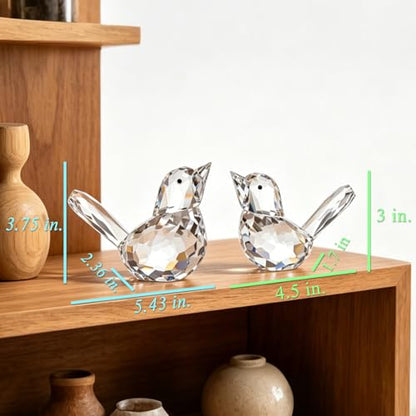 Clear Crystal Bird Figurines Set - Glass Collectibles for Home Decor & Gift