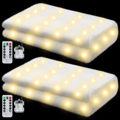 Christmas Snow Blanket with LED Lights - Warm White 94 x 24 Inch, Fake Snow for Holiday Decor
