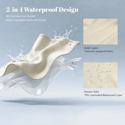 2-in-1 Waterproof Textured Fabric Shower Curtain - Cream, 72x72 Inches, Pack of 1