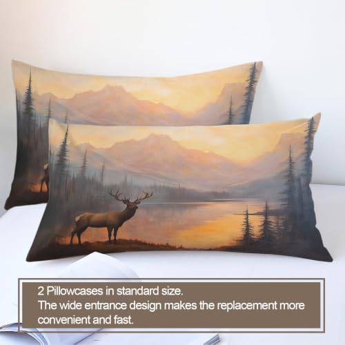 Deer Duvet Cover Queen Size - Forest Deer Bedding Set 3 Piece with Zipper Closure - Queen 90x90