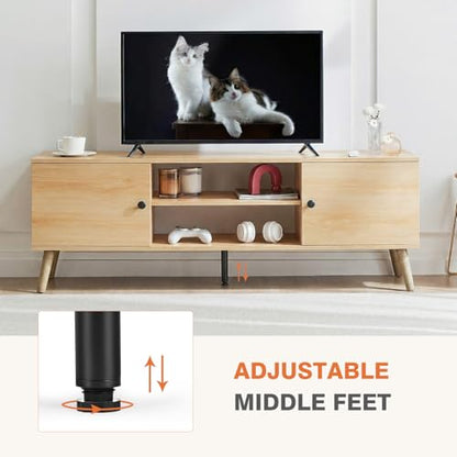 Wood TV Stand for 55-60 Inch TVs with Storage and Adjustable Feet