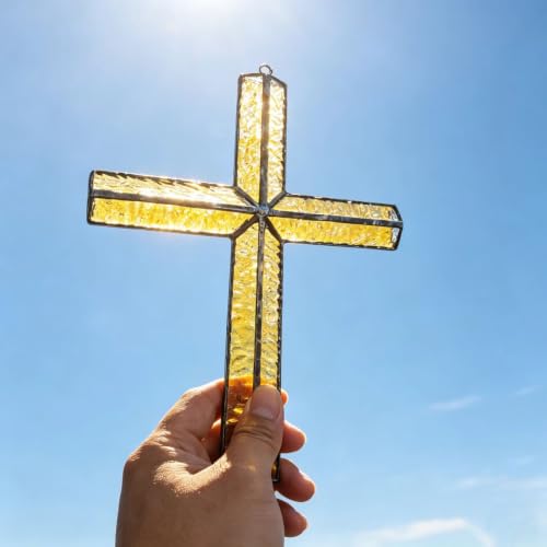 Handmade Stained Glass Cross Suncatcher - Religious Wall Decor, 11.22in Christian Gift