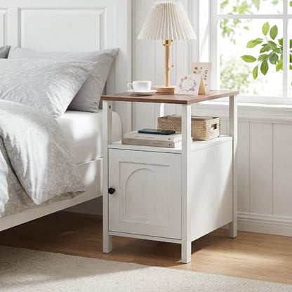 Claiks Farmhouse Nightstands with Charging Station - Set of 2, White