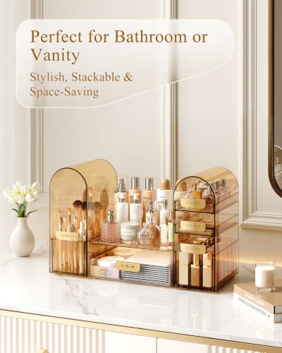 Large Clear Makeup Organizer with Drawers & Dustproof Lid