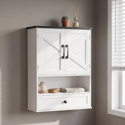 Wall Mounted Bathroom Cabinet Over-the-Toilet 24x30 Farmhouse Style with Drawer
