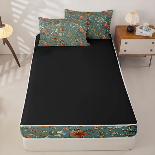 Kids Zipper Bedding Set Full Green Yellow Floral Comforter & Sheet