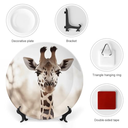8 Inch Giraffe Ceramic Decorative Plate with Stand - Bone China Home Decor