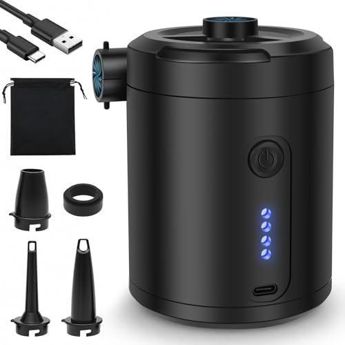 Rechargeable Electric Air Pump for Inflatables - Cordless Portable Inflator & Deflator with Nozzles
