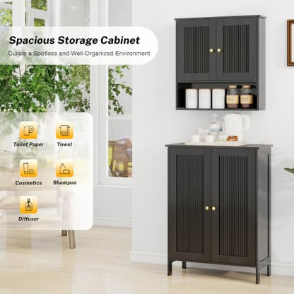 Bathroom Wall Cabinet Over Toilet - Black Fluted Medicine Cabinet with Adjustable Shelves