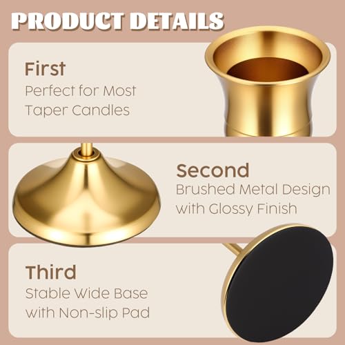 24PCS Brass Gold Taper Candle Holders Set with Candle Snuffer - Elegant Decor