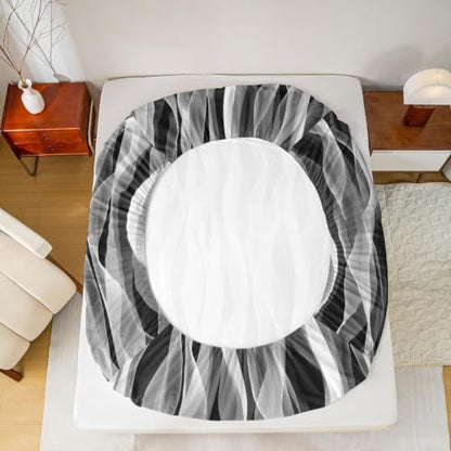 Kids Twin Sheet Set - Grey White Black Gradient Abstract Wavy Ribbon Design