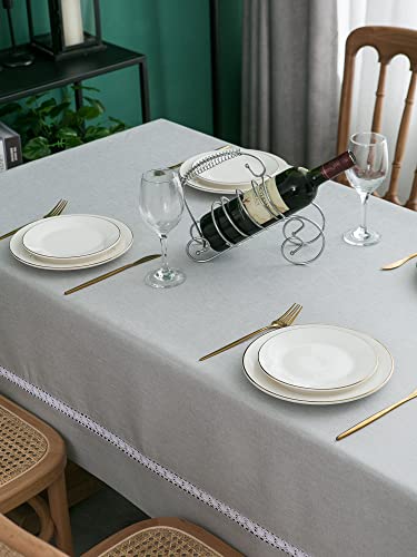 Heavy Duty Waterproof Linen Tablecloth with White Lace - Sg 70x52 Inches