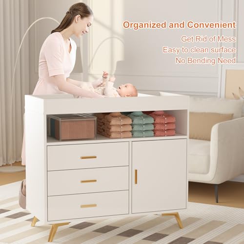 Baby Changing Table with Drawers and Open Shelf - Nursery Storage