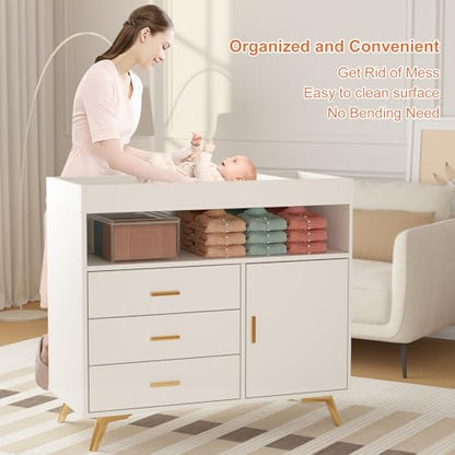 Baby Changing Table with Drawers and Open Shelf - Nursery Storage