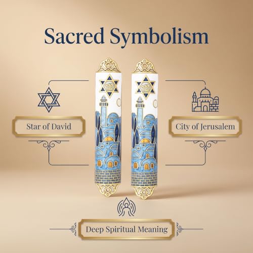 Metal Enamel Mezuzah with Scroll Set for Doorway - Jerusalem-Inspired Design