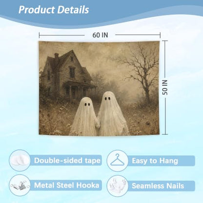 Rustic Halloween Ghost Tapestry 50x60 Inch Farmhouse Halloween Decor