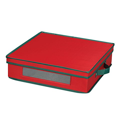 Holiday Charger Plate Storage Box - Red & Green Trim, Holds 12 Plates