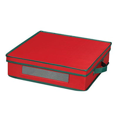 Holiday Charger Plate Storage Box - Red & Green Trim, Holds 12 Plates