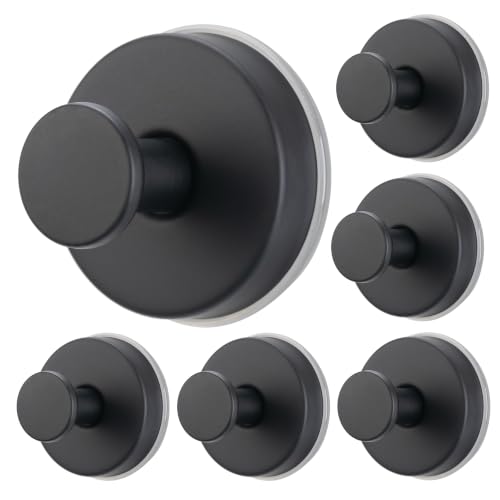 Heavy Duty Suction Cup Hooks 6 Pack - Removable Bathroom Hooks, Black