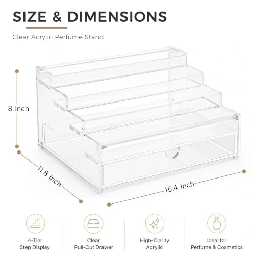 4-Tier Clear Acrylic Perfume Organizer with Drawer and Vanity Stand