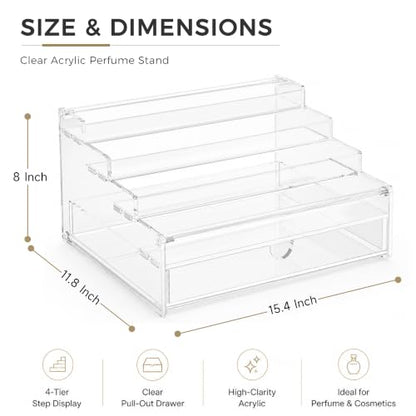 4-Tier Clear Acrylic Perfume Organizer with Drawer and Vanity Stand