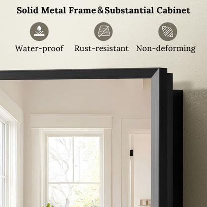 Black Aluminum Bathroom Medicine Cabinet 14x18 Inch Wall-Mounted Mirror with Storage