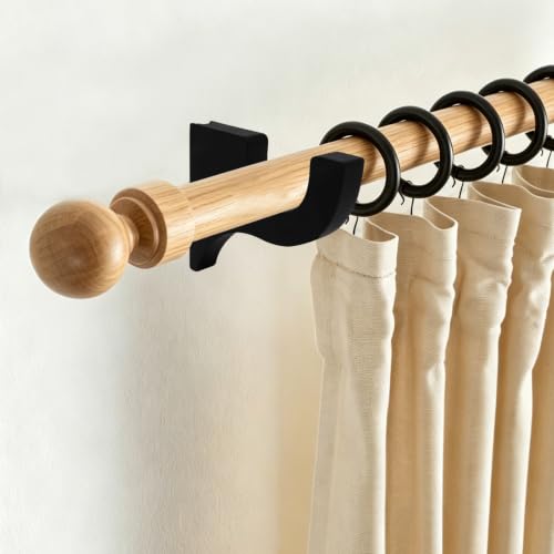 Black Wooden Curtain Rod Brackets Set of 2 - Heavy Duty Wall Mount Holders