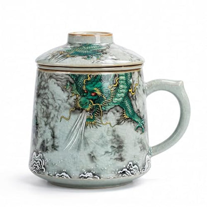 Ceramic Tea Cup with Infuser and Lid 400ml Chinese Dragon Pattern Gift